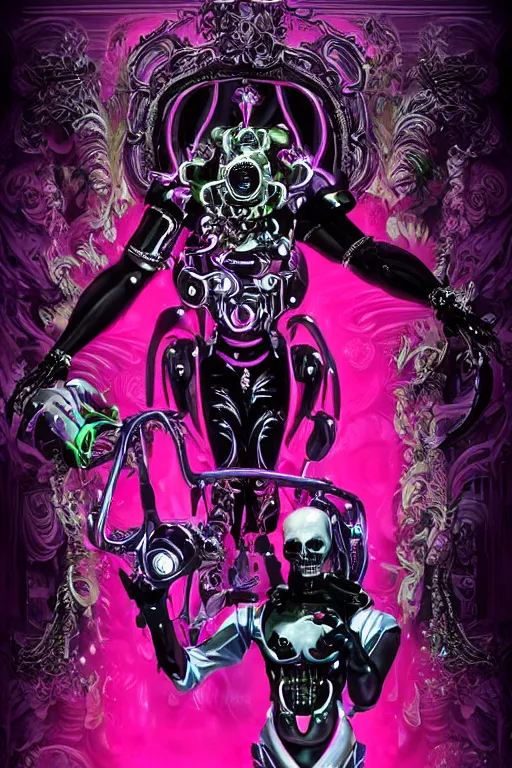 Image similar to full-body rococo and cyberpunk style neon statue of a young attractive portugues macho dotado e rico android sim roupa reclining con piroca dura, glowing magenta laser eyes, prince crown of black gears, onyx, swirling silver-colored silk fabric. futuristic elements. full-length view. space robots. human skulls. intricate artwork by caravaggio. Trending on artstation, octane render, cinematic lighting from the right, hyper realism, octane render, 8k, depth of field, 3D