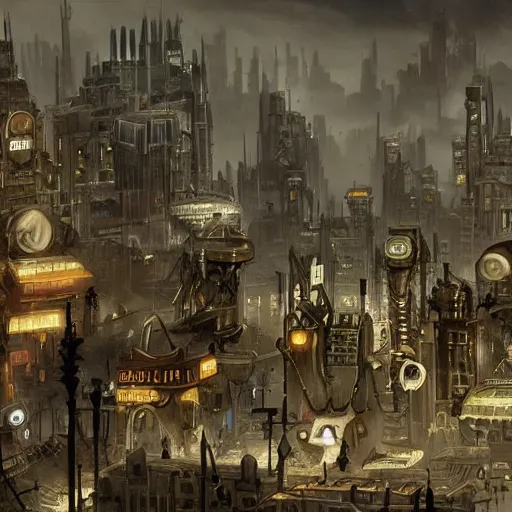 Prompt: photo of a dieselpunk city