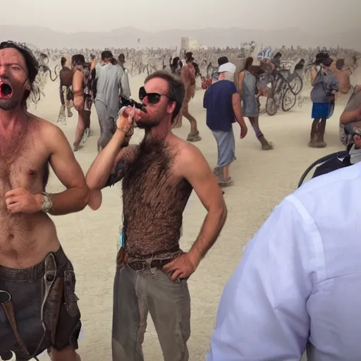 Image similar to angry stock brokers at burning man