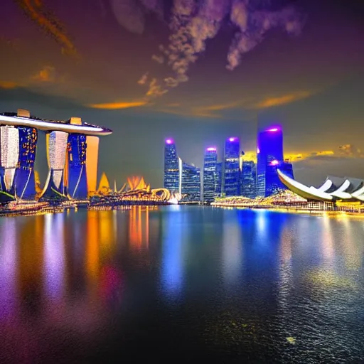 Image similar to a painting of singapore as a moon base, beautiful lighting, ultra realistic