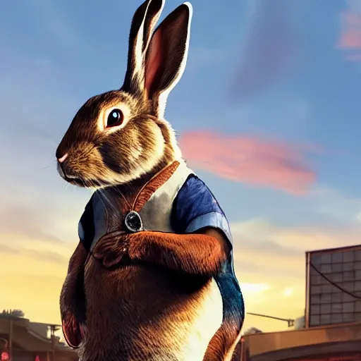 Prompt: a rabbit, gta 5 cover art