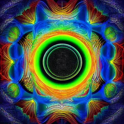 Image similar to photorealistic hyperdetailed abstract painting of the abstract sun and the abstract moon, whose lights entangle in multiple inverse colourful surreal spirals