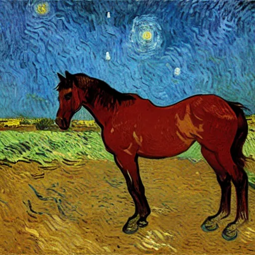 Prompt: a painting of a horse, by vincent van gogh ( ( ( ( ( claude monet ) ) ) ) )