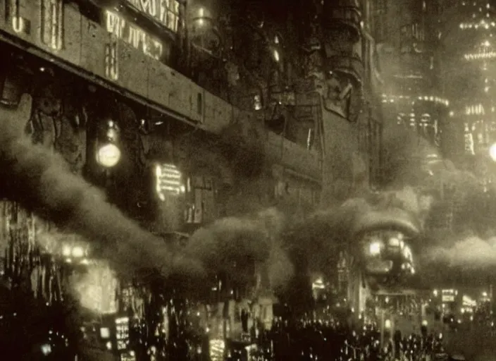 Prompt: scene from the 1912 science fiction film Blade Runner