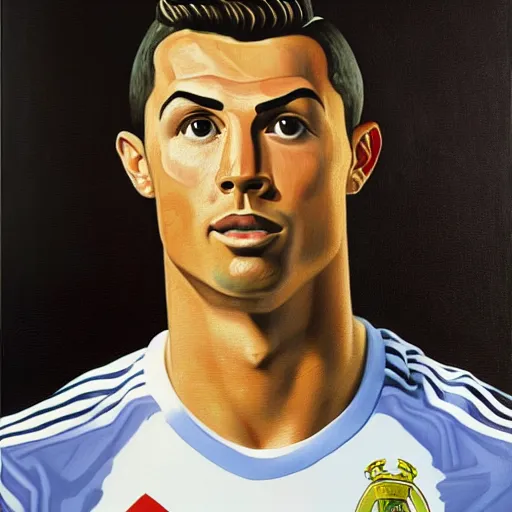 Image similar to portrait of cristiano ronaldo, painting by rene magritte, high detail, high resolution