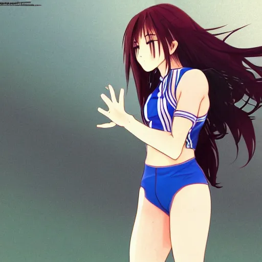 Image similar to a girl is running, sport clothing, anime style, long hair, hair down, symmetrical facial features, from yowamushi pedal, hyper realistic, clip studio paint, rule of thirds, extreme detail, detailed drawing, trending pixiv, realistic lighting, by alphonse mucha, greg rutkowski, sharp focus, backlit, high budget show, realistic anatomy