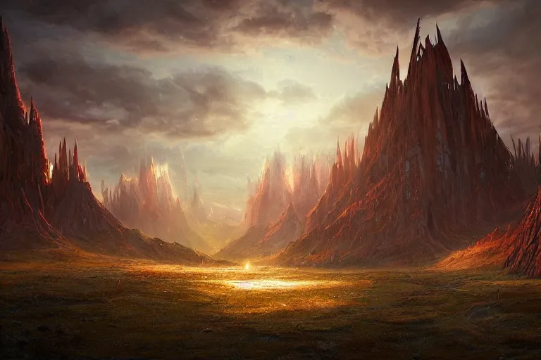 Prompt: Aztec primordial chaos fantasy landscape with sinister glows by Jessica Rossier and HR Giger