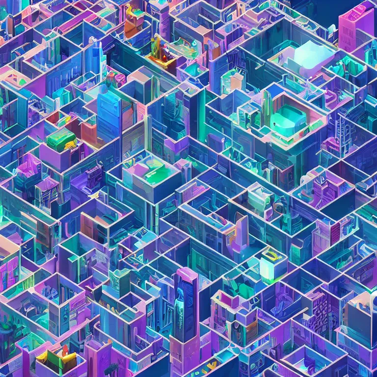 Prompt: Isometric digital DMT City by Jonathan Zawada, beeple and jeremiah ketner, digital art