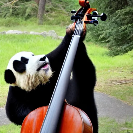 Image similar to a giant panda playing cello