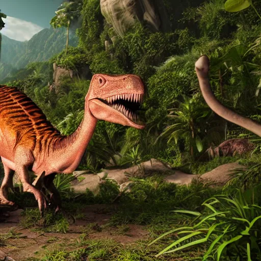 Prompt: 8 k hd detailed octane render of dinosaurs roaming the jungle