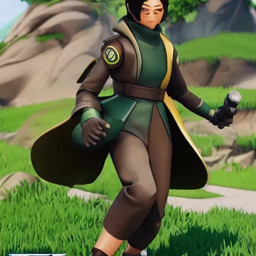 Image similar to toph beifong in fortnite, blind eyes, character render, full body shot, highly detailed, in game render