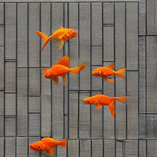 Image similar to goldfish status in the brutalist style