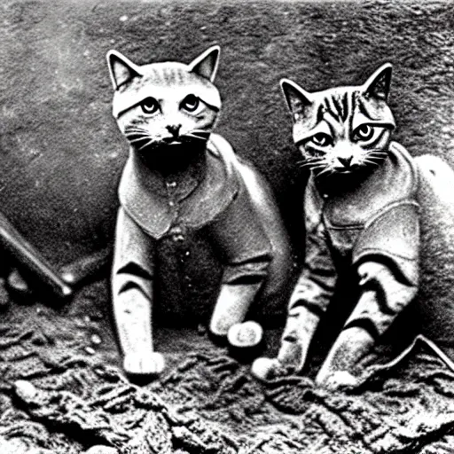 Image similar to an image of cats in british WWI gear waiting in the trenches for the next battle, 4k, photorealism