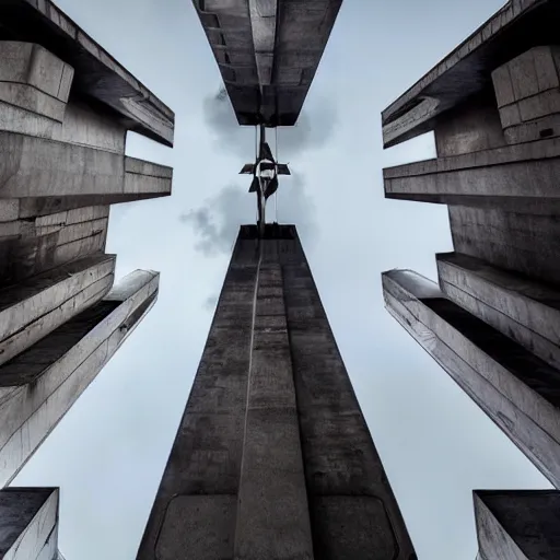 Image similar to a sci - fi brutalist monument built in brutalism architecture, unique geometry, so tall it pierces the heavens, photography