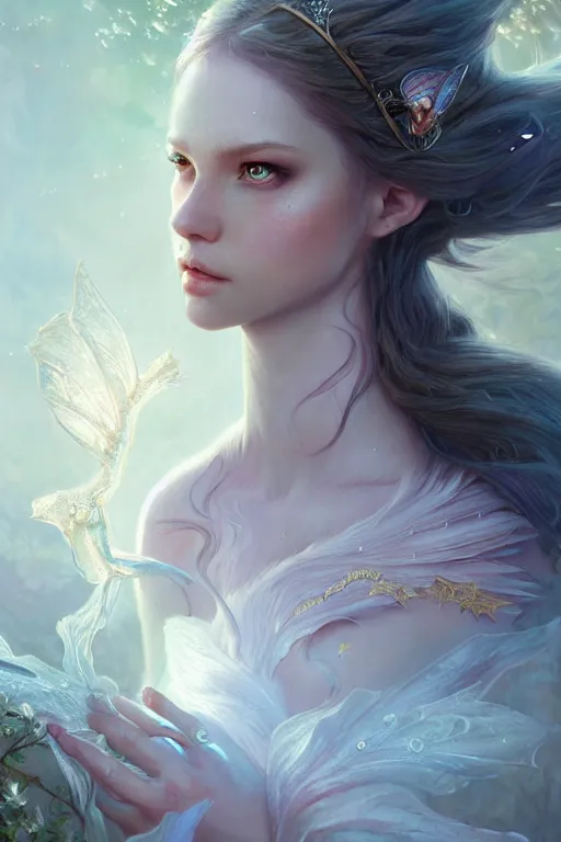 Image similar to fairy princess, highly detailed, d & d, fantasy, highly detailed, digital painting, trending on artstation, concept art, sharp focus, illustration, art by artgerm and greg rutkowski and magali villeneuve