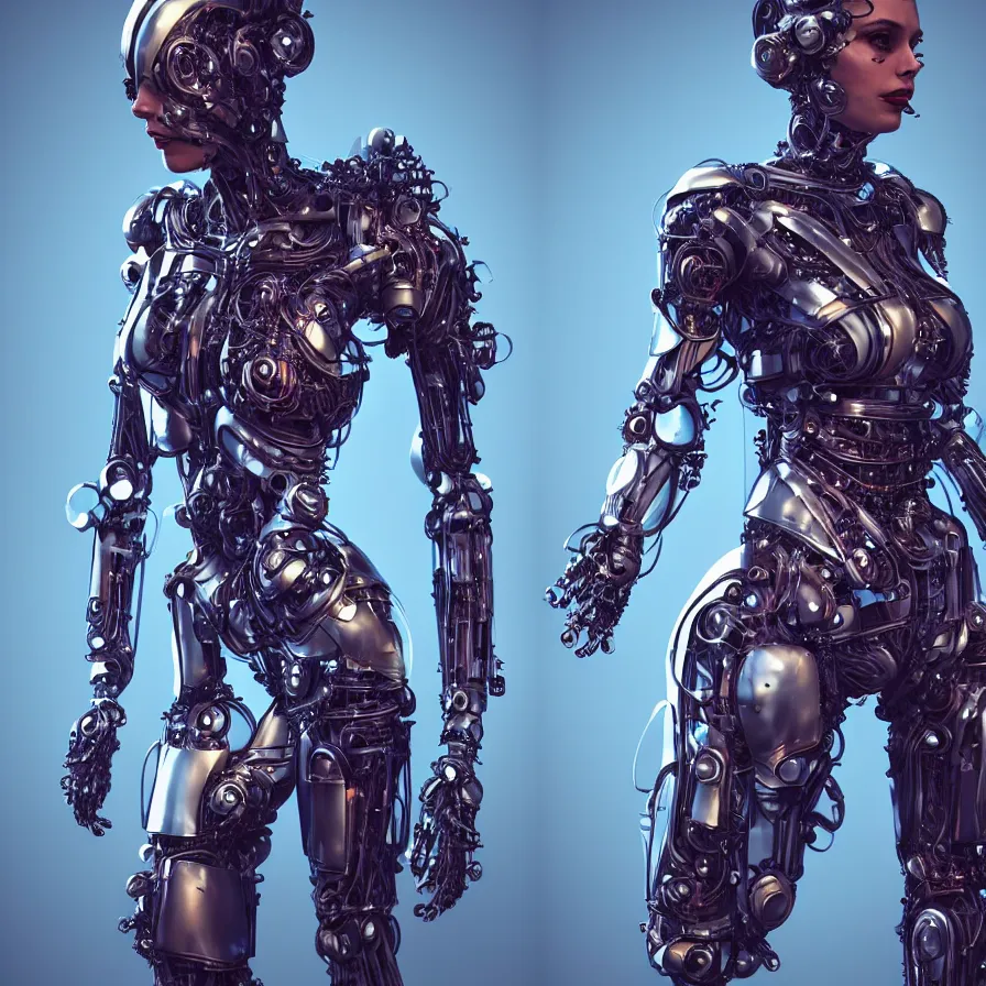 Prompt: full lenght shot, super hero pose, biomechanical dress, inflateble shapes, wearing epic bionic cyborg implants, masterpiece, intricate, biopunk futuristic wardrobe, highly detailed, artstation, concept art, background galaxy, cyberpunk, octane render