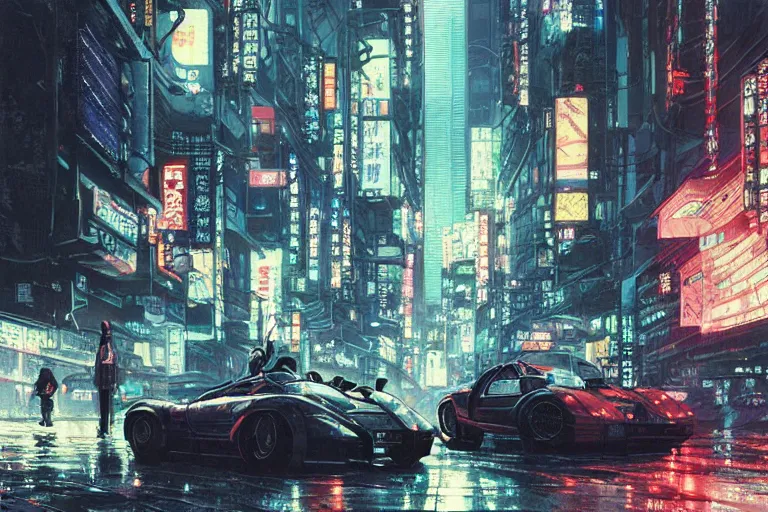 Image similar to akira cyberpunk autozam az - 1 drifting through tokyo at night by greg rutkowski makoto shinkai takashi takeuchi studio ghibli, akihiko yoshida