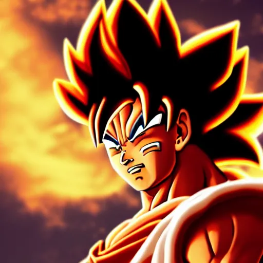 Image similar to cat goku saiyan, golden hour, fantasy, sharp focus, digital art, hyper realistic, 4 k, unreal engine, highly detailed, hd, dramatic lighting by brom, trending on artstation