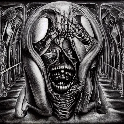 Image similar to the end of all times, photograph, realistic, horror, h. r giger