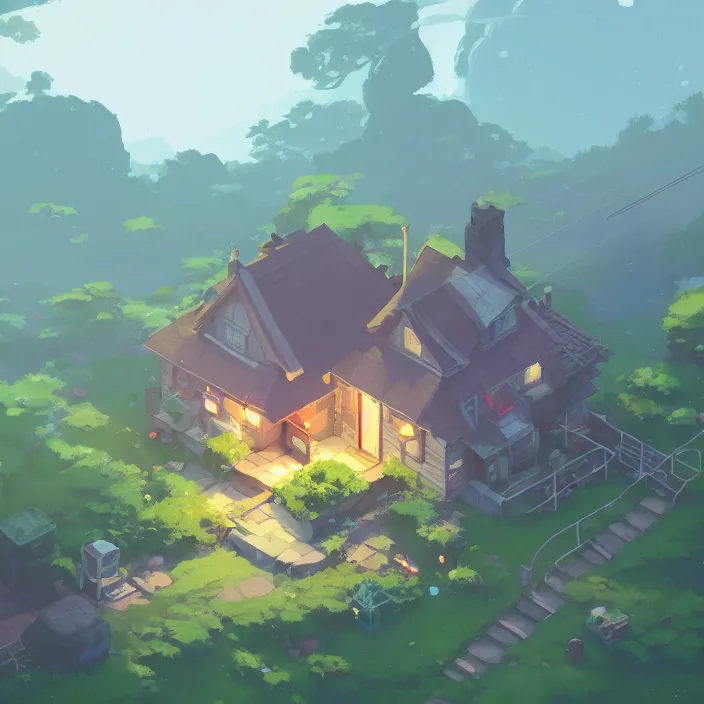 Prompt: isolated game asset, isometric view of a lovely cottage, cory loftis, james gilleard, atey ghailan, makoto shinkai, goro fujita, studio ghibli, rim light, exquisite lighting, clear focus, very coherent, plain background, soft painting