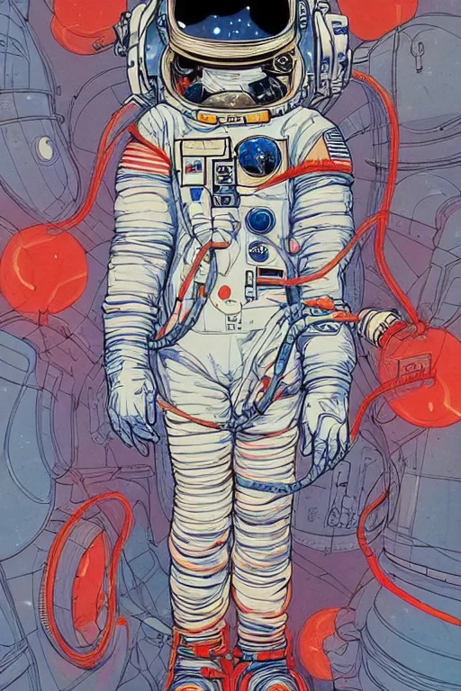 Prompt: James Jean artwork, astronaut in space, colourful