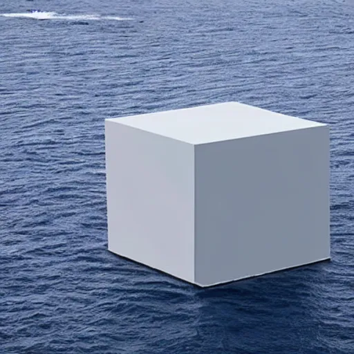 Prompt: a cube in the middle of the sea in the style of Richard Serra