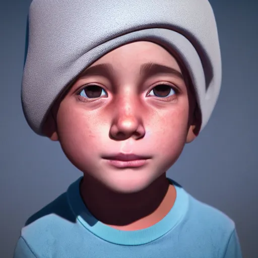 Image similar to cell shaded render of a little boy with a giant head, octane render, cinema 4 d, award winning, beautiful aesthetic design, unreal engine 5, ultra detailed