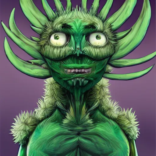 Prompt: A humanoid thistle monster, highly detailed, digital art, sharp focus, trending on art station, artichoke, anime art style