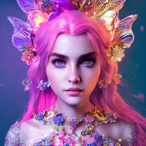 Prompt: portrait of fairy princess, beautiful, attractive, glowing, ornate and intricate, jaw dropping, dynamic lighting, colorful, fairy tale, intricate and detailed, 4 k octane render closed eyes