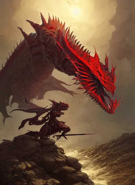 Prompt: highly detailed portrait of a knight tank fighting a red dragon, fantasy art by by simon bisley, loish, rhads, ferdinand knab, makoto shinkai and lois van baarle, ilya kuvshinov, rossdraws, tom bagshaw, global illumination, radiant light, detailed and intricate environment