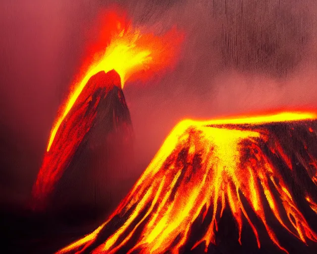 Prompt: eruption of a volcano, oil paining, artstation, 4k, elegant