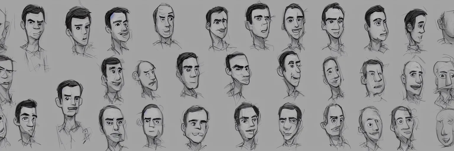 Prompt: character study of julian lage and jim parsons, clear faces, innocent, naive, character sheet, fine details, concept design, contrast, kim jung gi, pixar and da vinci, trending on artstation, 8 k, full body and head, turnaround, front view, back view, ultra wide angle