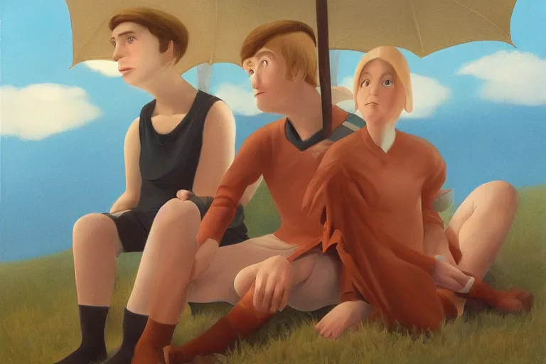 Image similar to beautiful high detailed painting of friends, beautiful faces, sitting on the edge, cute, soft light, digital painting by diane arbus and ralph mcquarrie, conceptual art