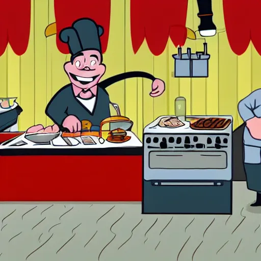 Prompt: A rat working as a chef in a run down New York City diner, Animated Still