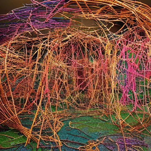 Prompt: A beautiful photograph of a space battle with wild, bright colors. by Patrick Dougherty tired