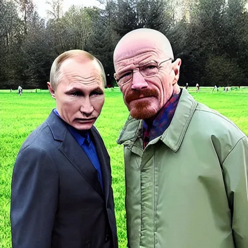 Image similar to walter white and putin in the park