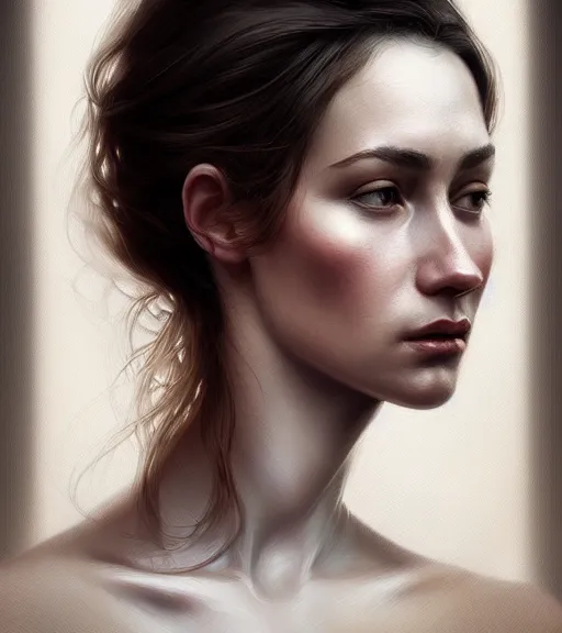 Image similar to portrait of a woman in heightened detail, poised, intense emotion, detailed facial expression, detailed surroundings, intricate, elegant, highly detailed, centered, digital painting, artstation, concept art, smooth, sharp focus, illustration, by tree, wlop