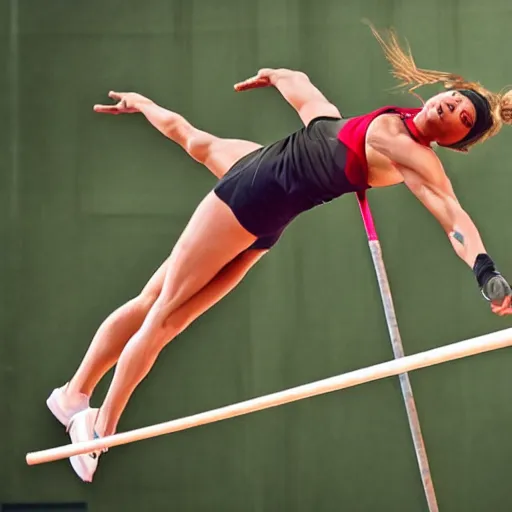 Image similar to lizzo pole vaulting, sports photography, photorealistic, highly detailed,