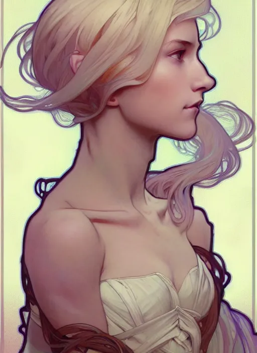 Image similar to digital character concept art by artgerm and greg rutkowski and alphonse mucha. clear portrait of a modern young wife blessed by god to unstoppably grow more perfect and fertile!! blonde, in clothes!! feminine well - formed holy body!! light effect. hyper detailed, glowing lights!! intricate, elegant, digital painting, artstation, smooth, sharp focus