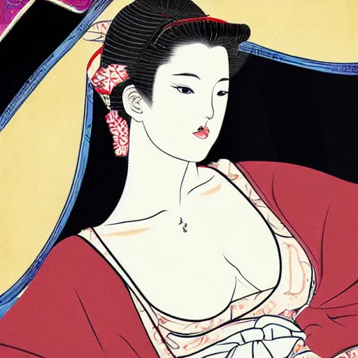 Image similar to elisha cuthbert, digital art, utamaro kitagawa style