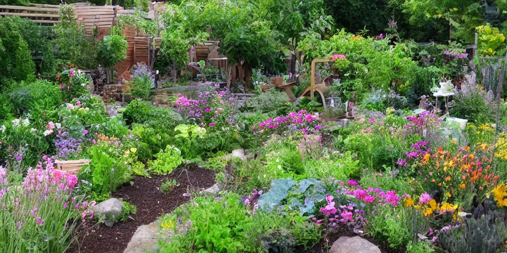 Prompt: backyard garden, in the valley of the wind