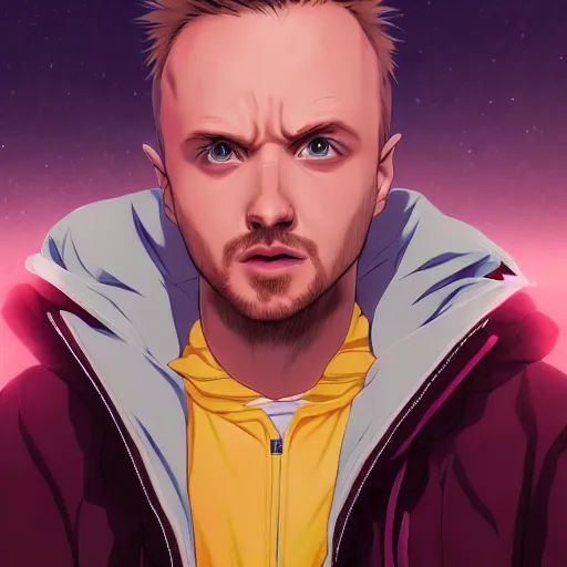 Image similar to portrait of jesse pinkman the cyber messiah, anime fantasy illustration by tomoyuki yamasaki, kyoto studio, madhouse, ufotable, comixwave films, trending on artstation