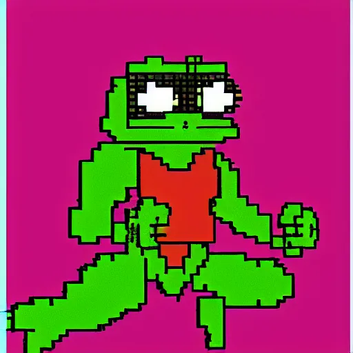 Prompt: extreme long shot, 8 bit nes graphics. antropomorphic muscular masculine pepe the frog. kickboxer fighter, in shorts. wolf head. art from nes game cartridge