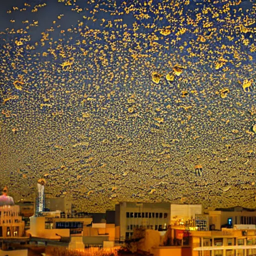 Prompt: a swarm of bugs over san antonio