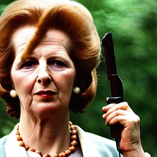 Image similar to Margaret Thatcher as Rambo in Rambo First Blood (1982)