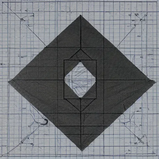 Image similar to impossible object, engineering drawing on blueprint paper