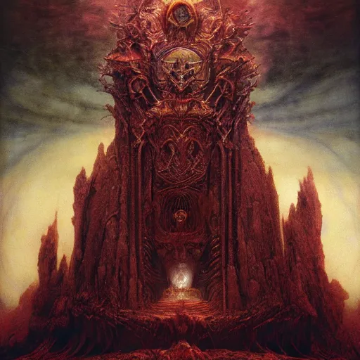 Image similar to the throne of earth and manifestation | highly detailed matte painting, hyperrealistic, very intrincate | cinematic lighting, award - winning | by rachel ruysch, giger, beksinski and bocklin | by austin osman spare and william blake, trending on artstation, cgsociety, official art, octane.