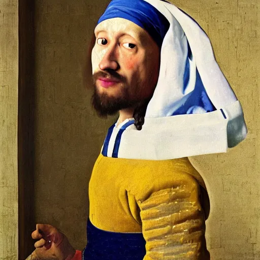 Prompt: markiplier portrait as het meisje met de parel, het meisje met de parel, by johannes vermeer, oil painting, traditional art, detailed, histroical