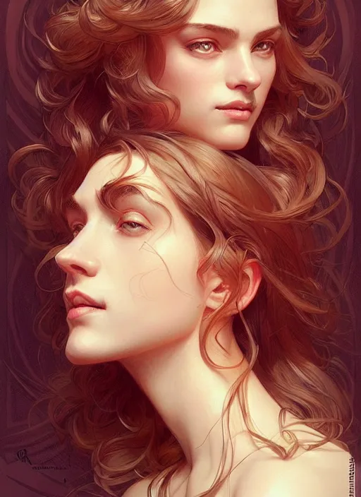 Prompt: portrait of young man and a woman, perfection, beautiful hair, symmetrical! intricate, elegant, highly detailed!! smile, digital painting, artstation, concept art, smooth, sharp focus, illustration, art by artgerm and greg rutkowski and alphonse mucha