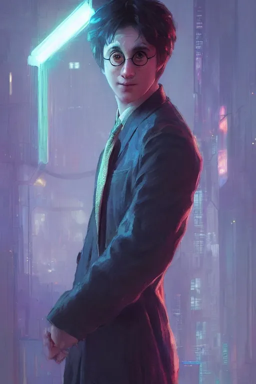 Image similar to portrait of Ron Wisly from harry potter in cyberpunk, neon lighting, night city, digital art from artstation by Ruan Jia and Mandy Jurgens and Artgerm and william-adolphe bouguereau and Greg Rutkowski and Wayne Barlowe